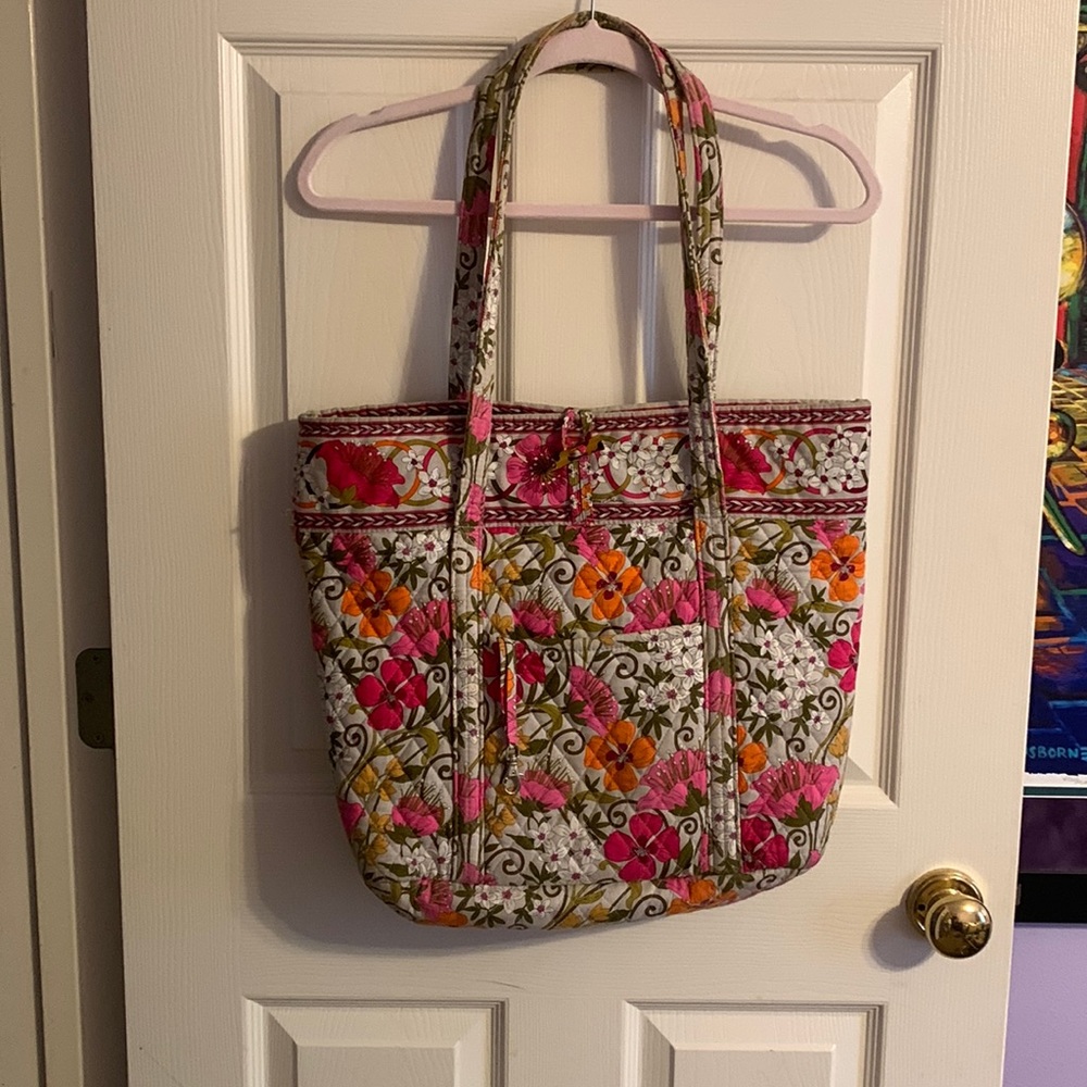 Grey with Pink and Orange Flowers Vera Bradley Purse